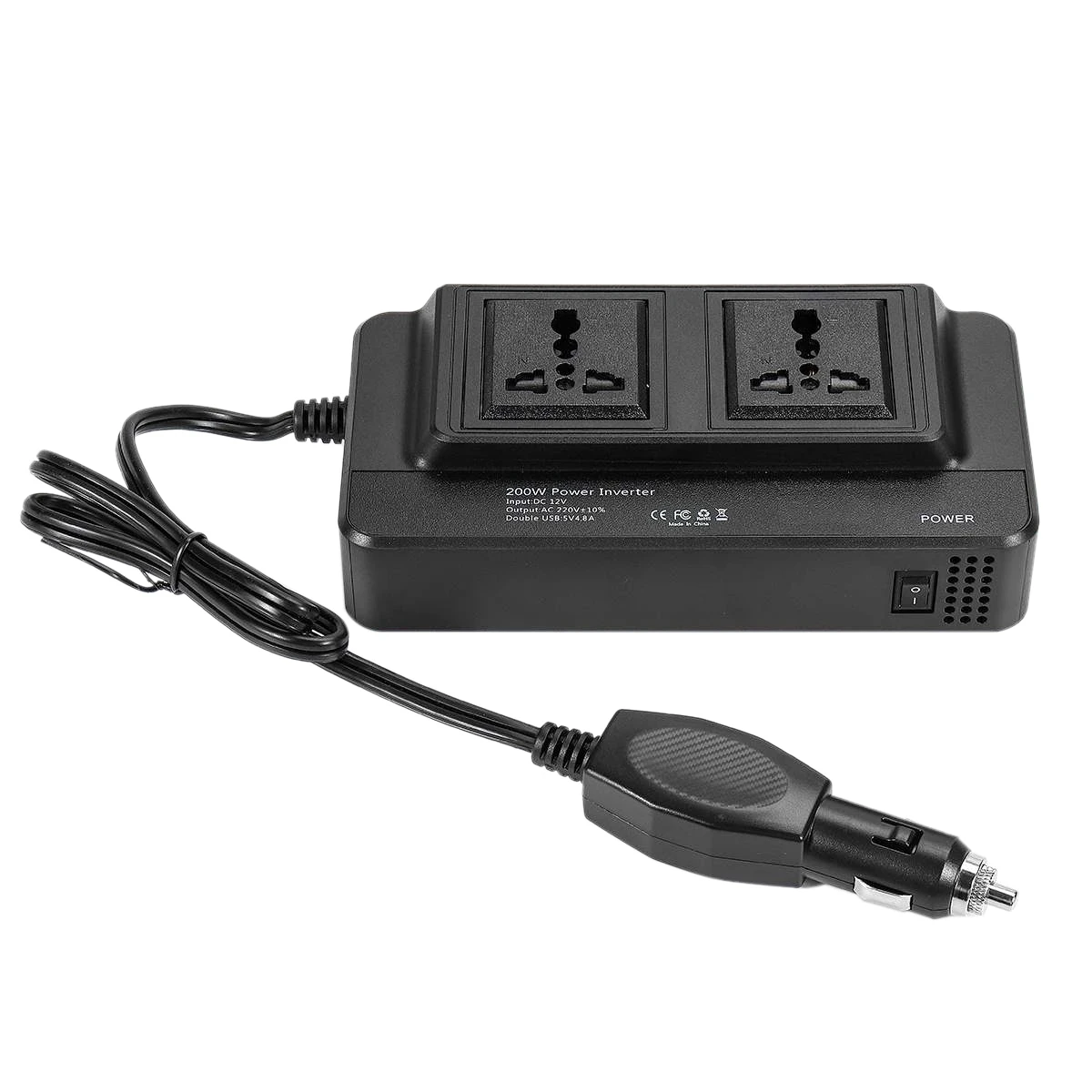 200W Car Inverter DC 12V to AC 220V/110V Power Converter Splitter 4 USB Fast Charging Socket Smart Voltage Monitor