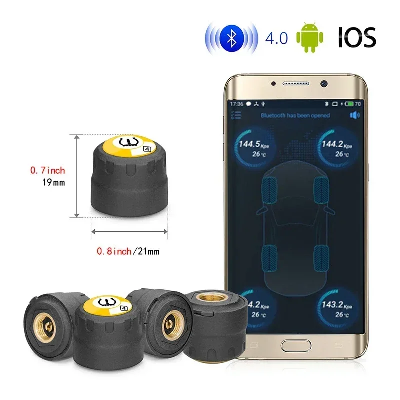 4 External Sensors Car TPMS Tire Pressure Alarm Auto Tester Warning Presssure Monitoring System Bluetooth 4.0 For Phones Display