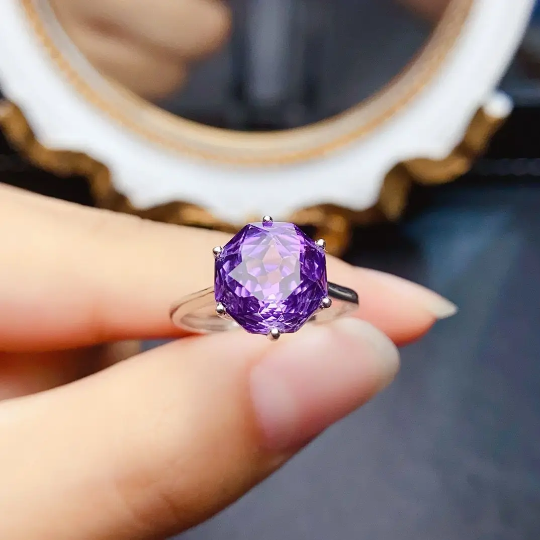 ZECAA Amethyst Fine Jewelry Woman Amethyst Ring With Natural Amethyst Gemstone 10*10mm Silver Amethyst Jewelry Ring Lady Gift