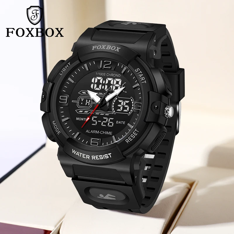 FOXBOX New Luxury Mens Watch LIGE Brand Sports Fashion Quartz Watches Men Waterproof Luminous Digital Wristwatches Reloj Hombre