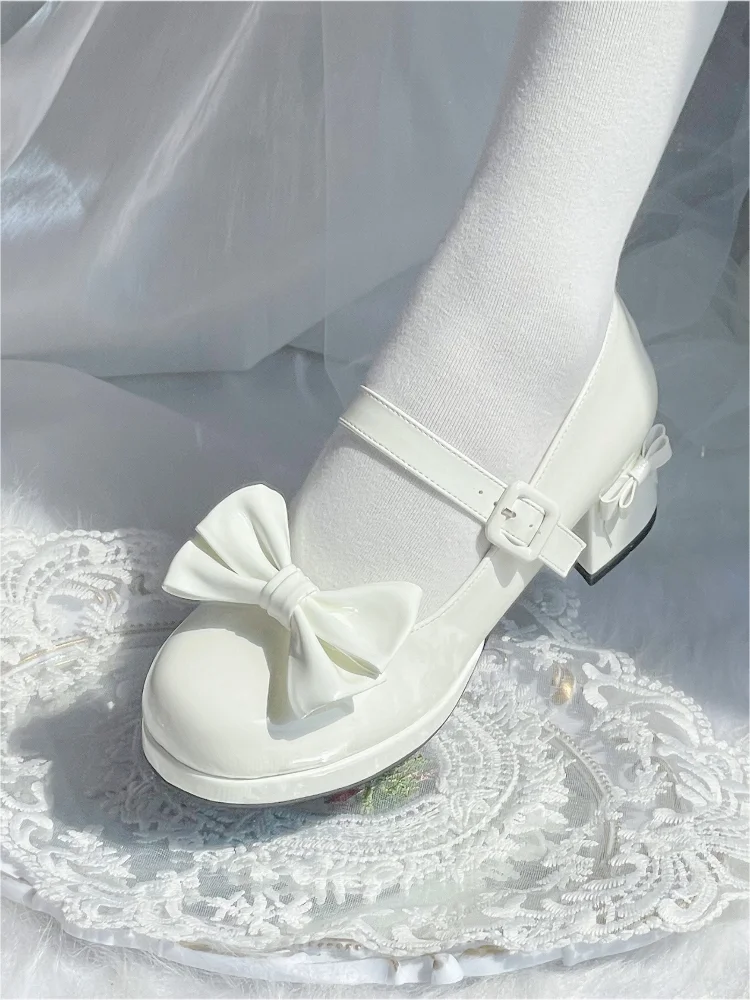 Japanese Sweet Lolita Original High Heel Shoes Round Toe Platform Thick Heel Bow Elegant Women\'s Shoes