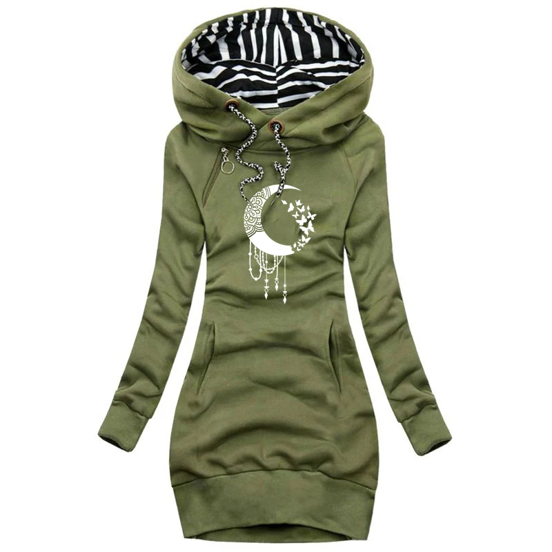 New Women's Hooded Long Sleeved Dresses Brand Print Long Sleeve Hoodie Casual Skirt Hooded Pullover Pocket Sweater Dress