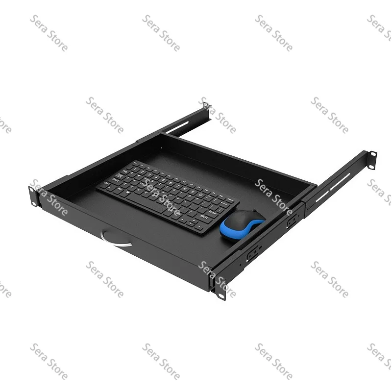 1U Rackmount Keyboard Drawer Sliding Shelf Heavy Duty Steel Tray for Network Server Cabinet Mouse Keyboard