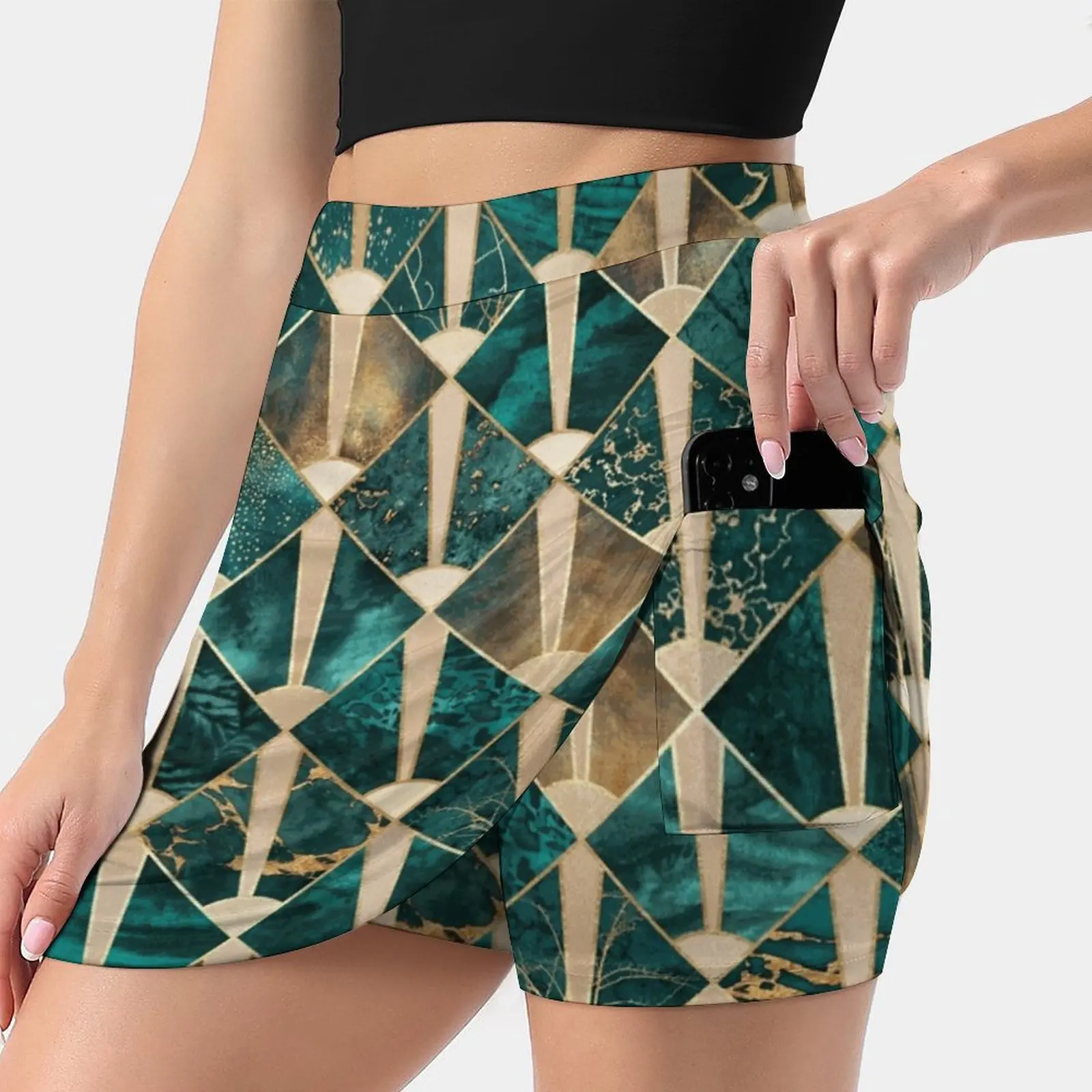 Art Deco Tiles - Ocean New Women Skirts Double-Layer Printed Short Dress Mini Sport Skirt Graphic Pattern Abstract Geometric