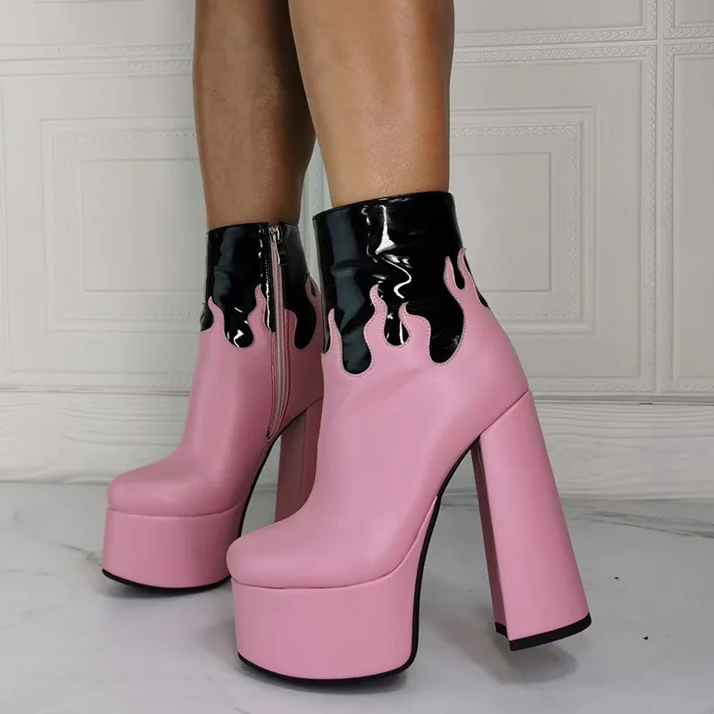 Olomm 2021 New Fashion Women Winter Platform Ankle Boots Sexy Square High Heels Round Toe Pink Party Shoes Women US Size 6-10.5