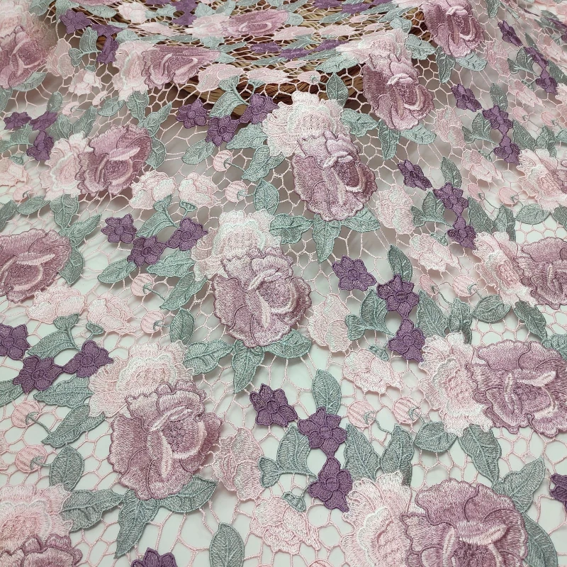

Peony Flower Hollow Embroidery Fabric Multi-color Water-soluble Lace Embroidery High-quality Wedding Dress Fabric