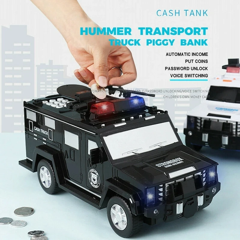 Armored Car Automatic Roll Money Password Fingerprint Piggy Bank Children Boy Deposit Box Creative Tiktok Network Red Piggy Bank