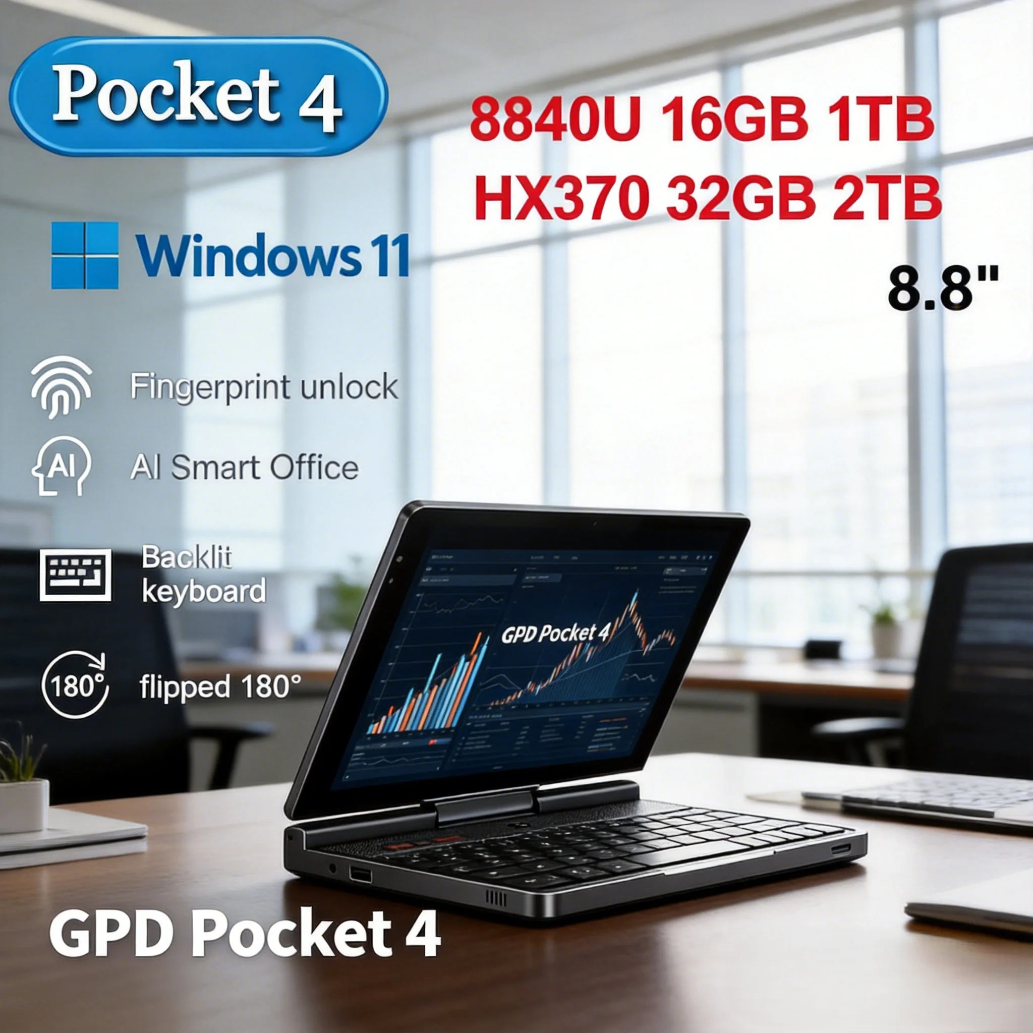 

New GPD Pocket 4 Handheld UMPC, Ultra Thin Metal Body, Multi Interfaces, WiFi 6 Bluetooth, Lightweight Pocket Size Mini Not