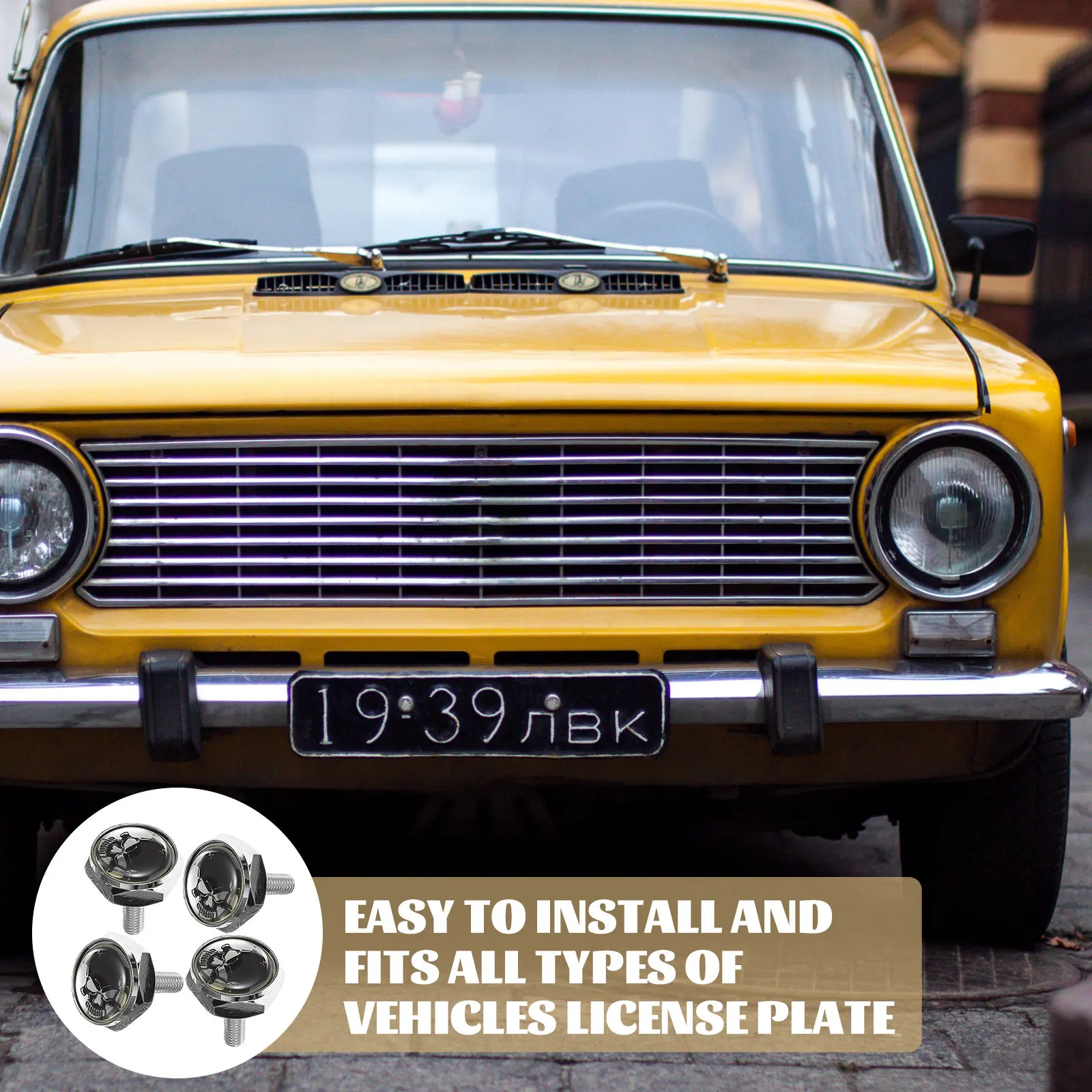

1 Set License Plate Fastening Screws Aluminum Alloy Anti-Rust Fixed Seal Skull Head Design Car License Plate Mounting