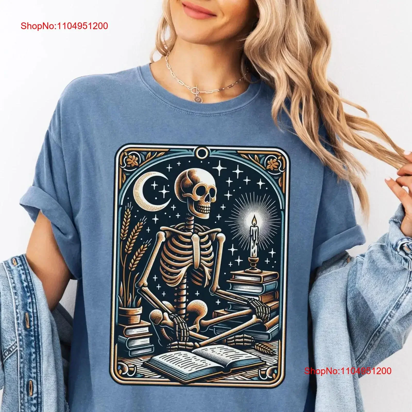 

Skeleton Reading T Shirt Booktrovert The Reader Tarot Card Book Lover Bookish vintage Washed Stylish designer clothes