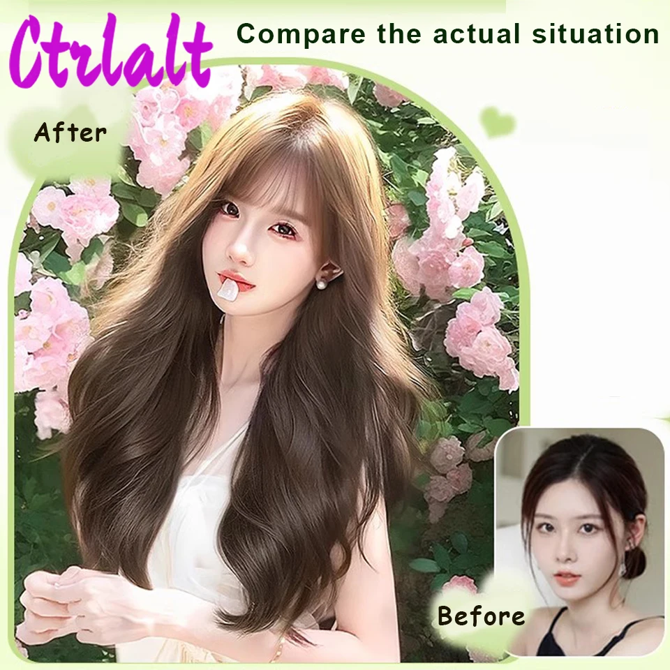 Honey Brown Lolita Synthetic Wigs with Bangs Long Natural Wavy Hair Wig for Women Daily Use Cosplay Drag Heat Resistant