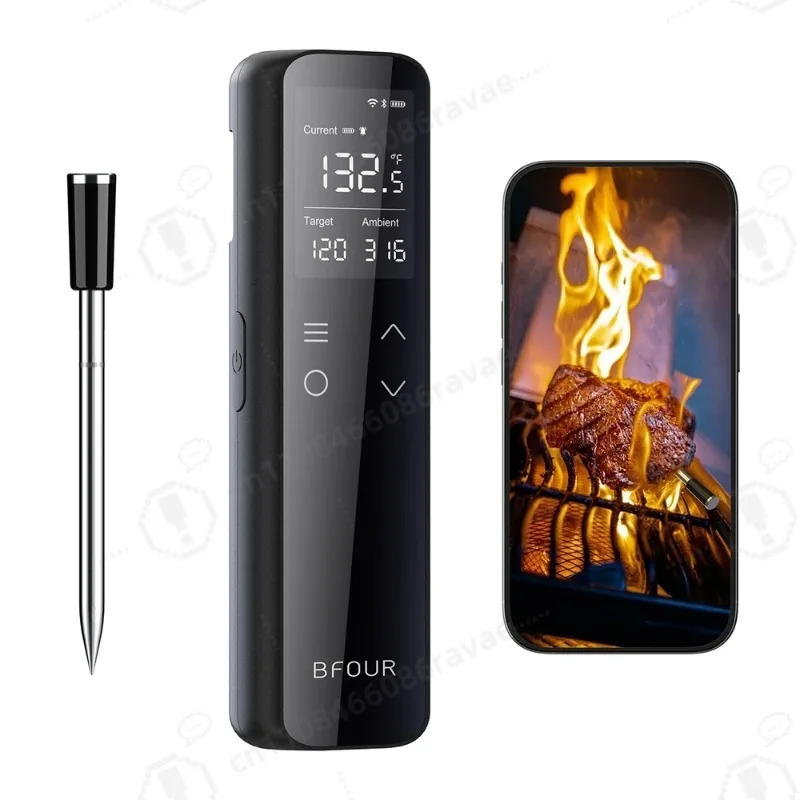 Wireless Meat Thermometer 2.4GHz WiFi Bluetooth APP Support Alarm For BBQ Grilling Smoking IP67 Waterproof Smart Probe