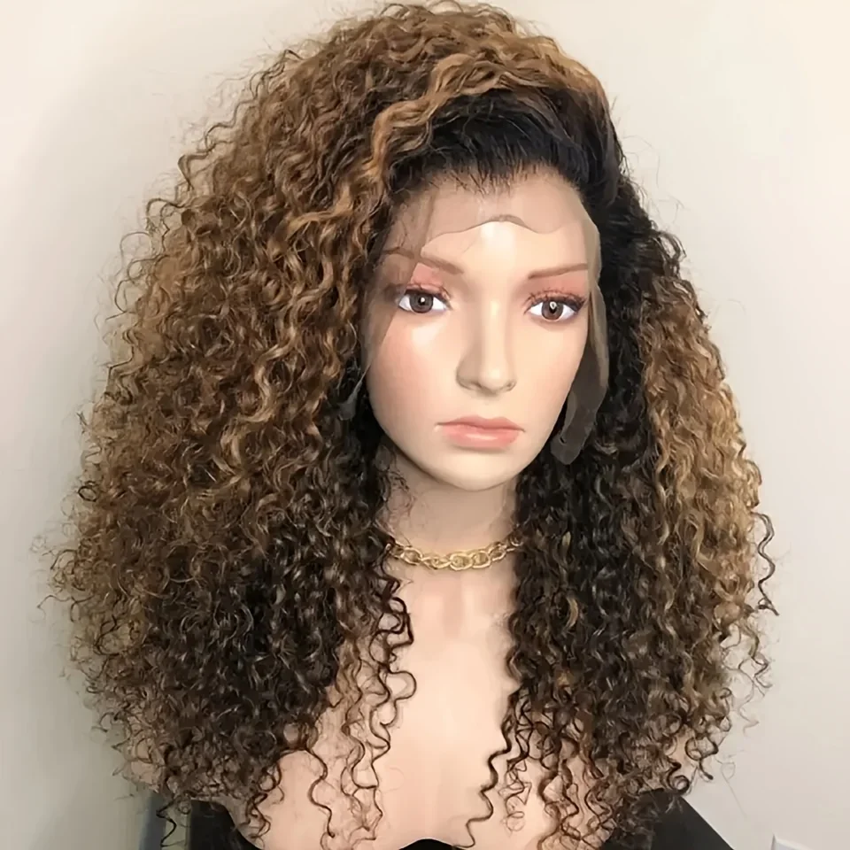 26インチ-180密度-ソフトオンブレブロンド-キンキーカーリー-レースフロントウィッグ-女性用-ベビーヘア付き-合成繊維-ディープパート-デイリーウェアウィッグ