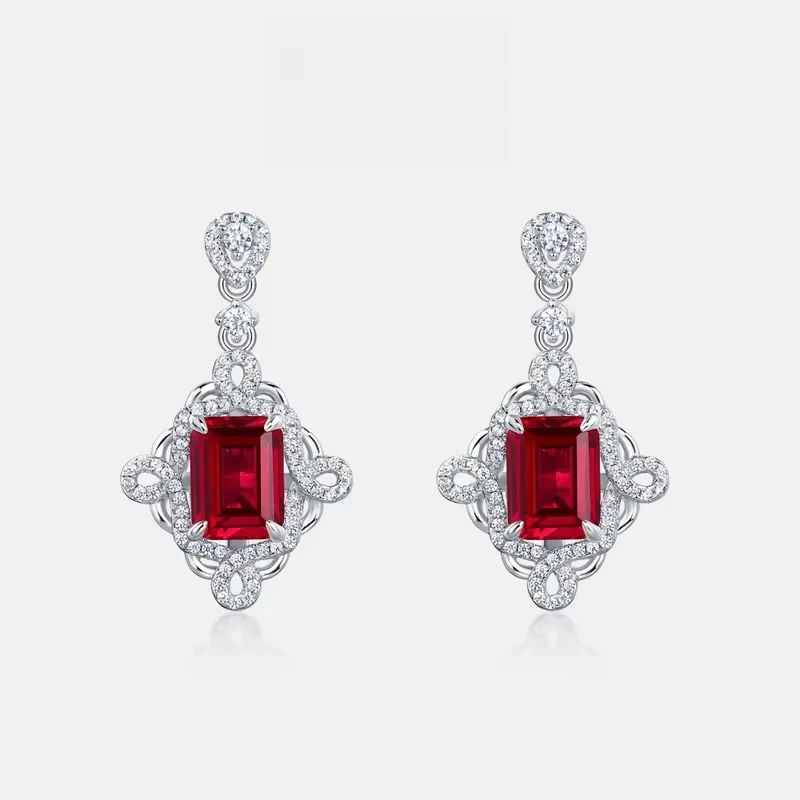 

Brand New Luxurious and Atmospheric Ruby Earrings S925 Silver Plated 18K Gold Inlaid Moissanite PT950 Platinum Earrings