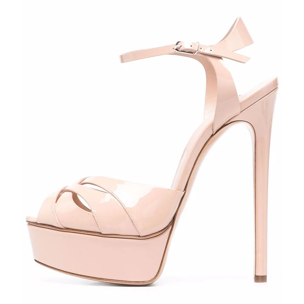 

Open-Toe Stiletto Sandals Platform Large-Size Sexy High Heels Patent Leather Buckle Women's Shoes Sandalias Mujer Verano