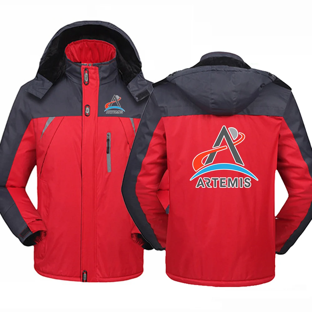 Autumn And Winter 2026 Artemis Program Logo Print Windproof Thickened Hoodies Windproof Warm Splicing Long Sleeve Hooded Coat