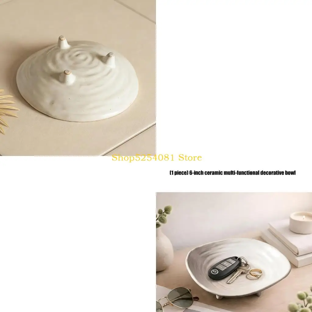 AXYC Brown Flecked Ceramic Decorative Bowl with Raised Feet and Rounded Edges