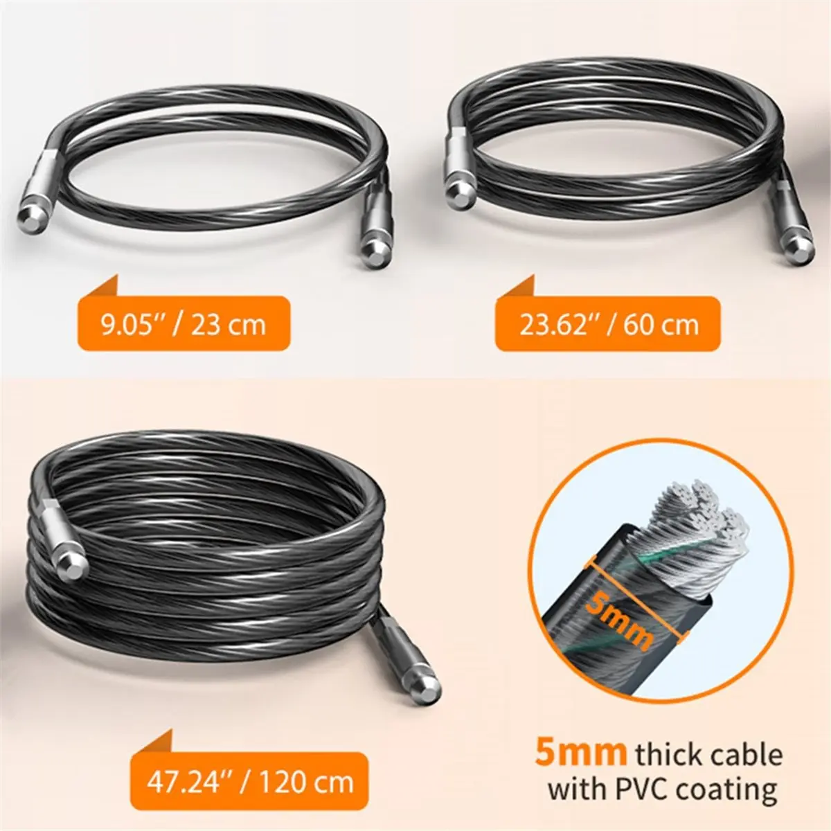 DT35BG Cable Combination Lock, Comes with Three Rubber Coated Steel Wire Rope Combination Padlocks, Replaceable Rope