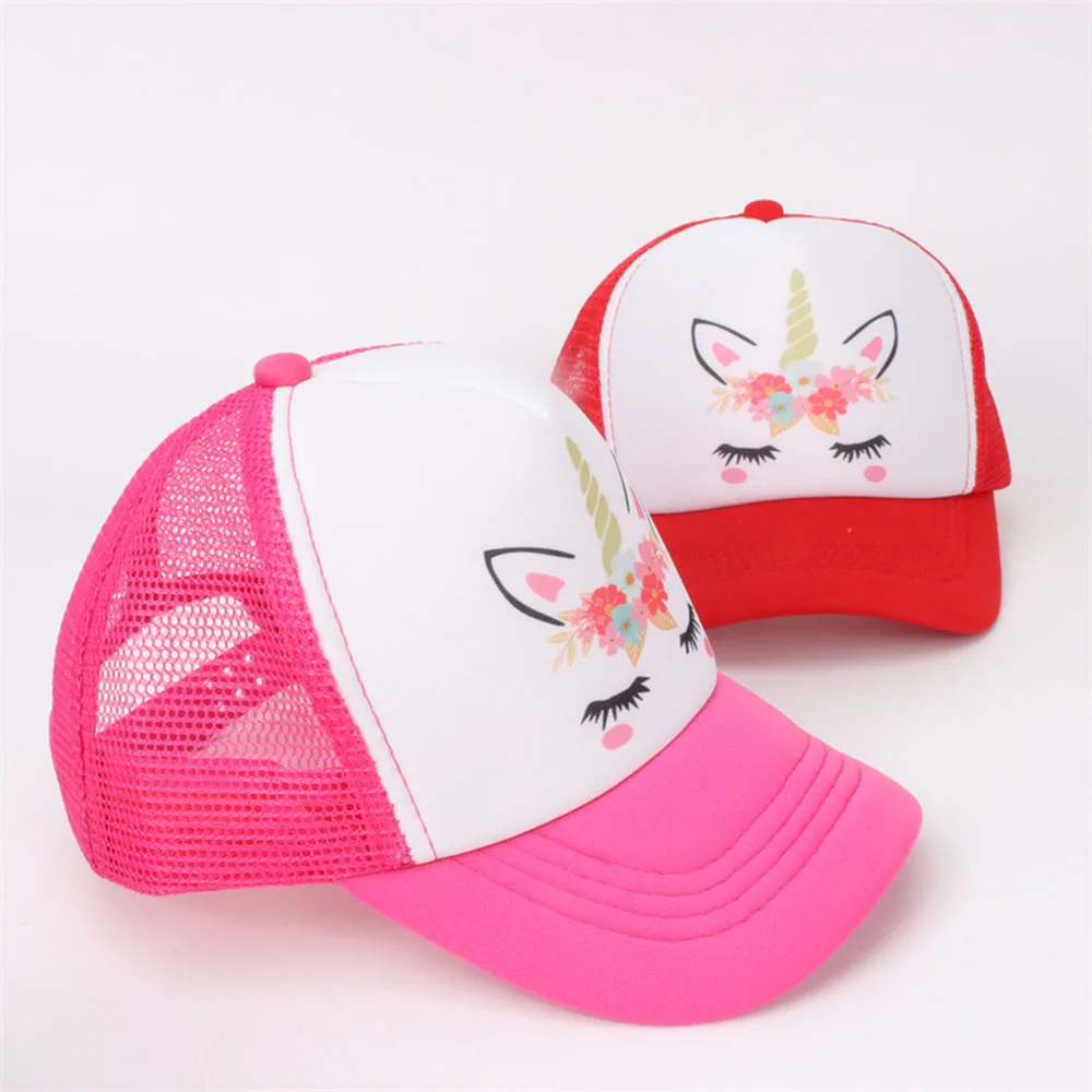 Unicorn Children\'s Hats Summer Sun Protection Mesh Hats Students Girls Peaked Caps Travel Baseball Cap For Kids 3-8 Years