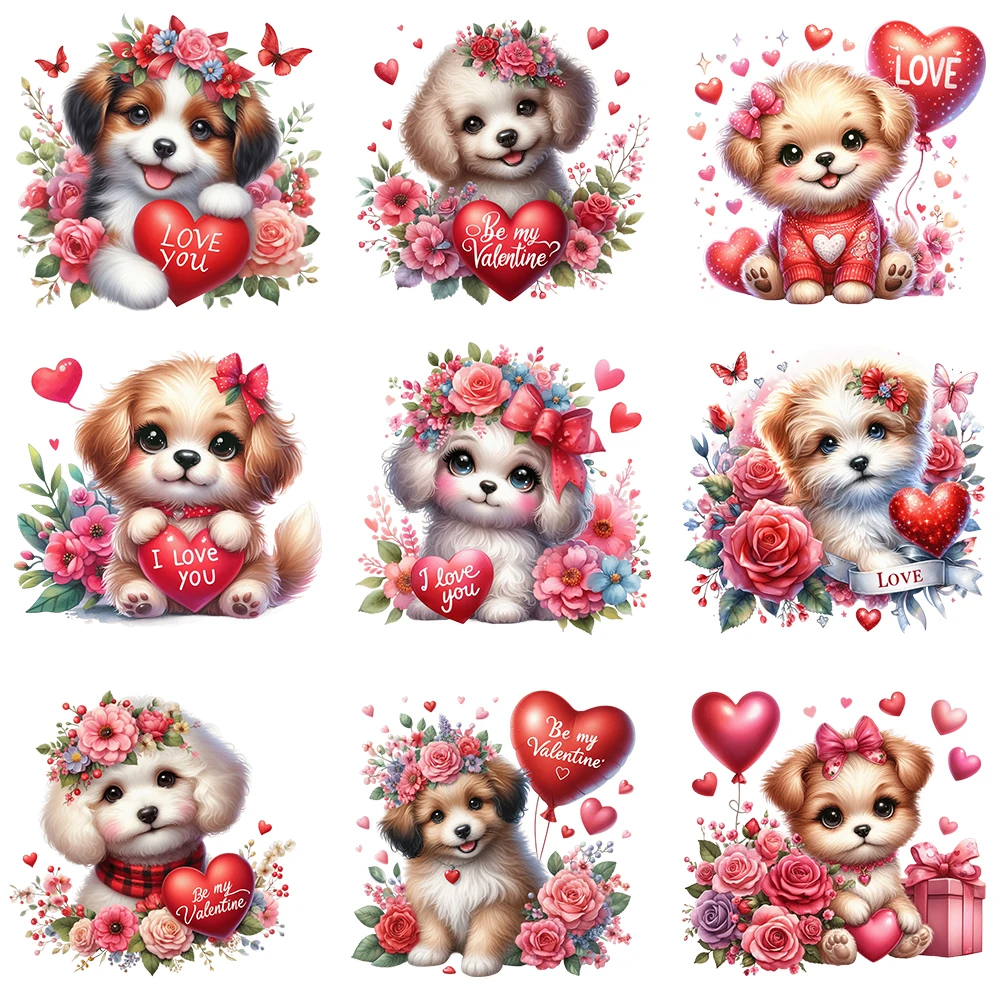 15cm Kids Flower Heart Love Balloon Dogs Iron On Heat Transfer Sticker For Clothes Pinted Vinyl Thermal Washable T-Shirt Decal