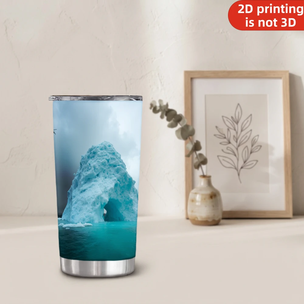 20oz Glacier Iceberg Printed Stainless Steel Tumbler with Lid and Straw, Blue Arctic Ocean Frozen Landscape Vacuum Insulated Travel Coffee Mug Gifts for Nature Lovers