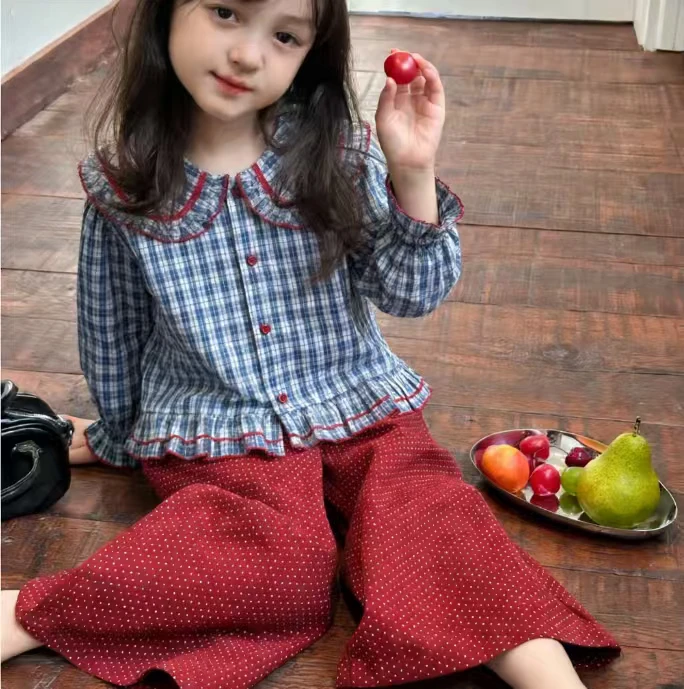 2026 New Spring Autumn New Medium and Small Children's Plaid Children's Shirt Autumn Top Girls' Long-sleeved Shirt  Autumn