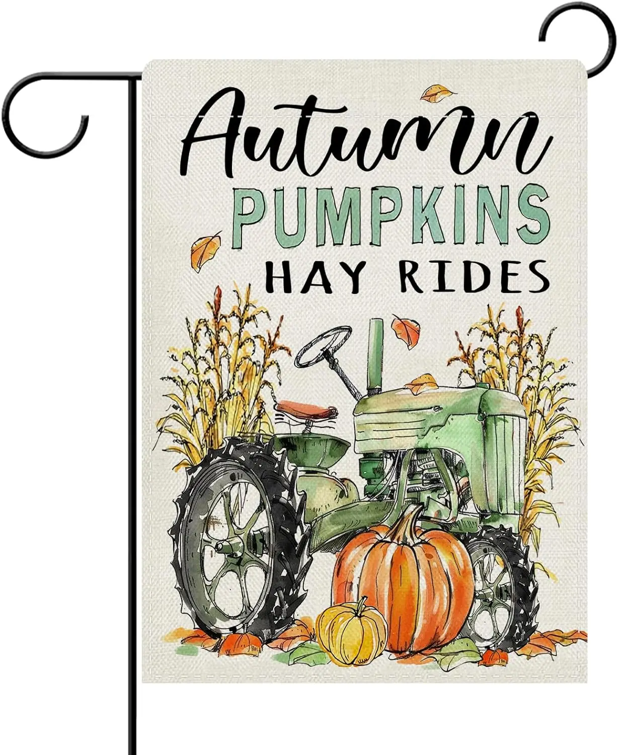 Dyrenson Fall Green Tractor Decorative Garden Flag, Autumn Pumpkins Hay Rides Yard Outside Home Decoration, Farmhouse Rustic UUN