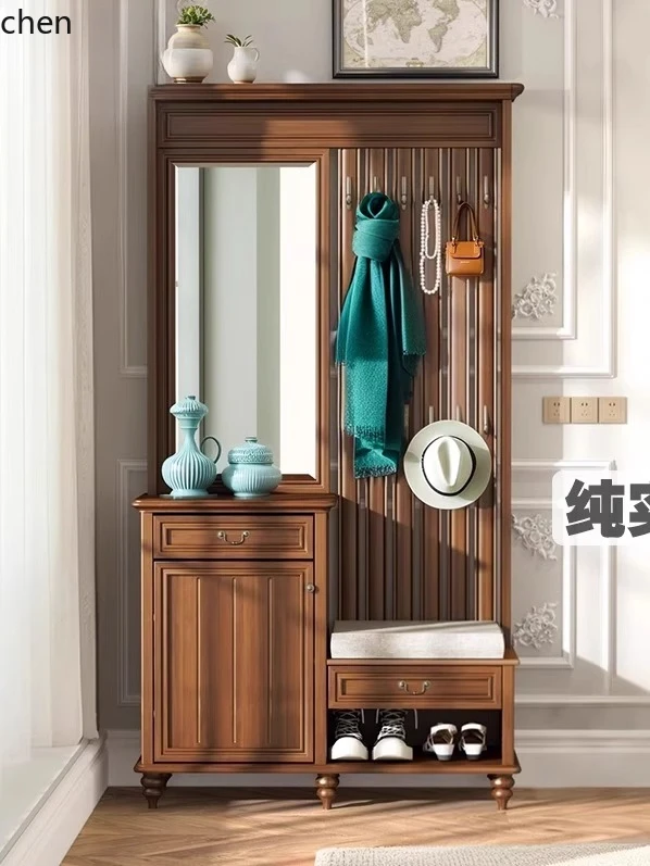 

YXY Solid Wood Vintage Living Room Partition Cabinet Floor-standing Entrance Cabinet Coat Rack Shoe Changing Stool