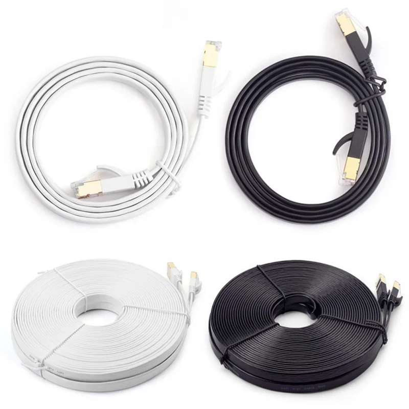 White/Black Cat7 Cat 7 Flat Cable Ethernet RJ45 LAN Network Cable Patch Cord 10Gbps 600MHz For Router Modem 3m 5m 10m 15m 25m