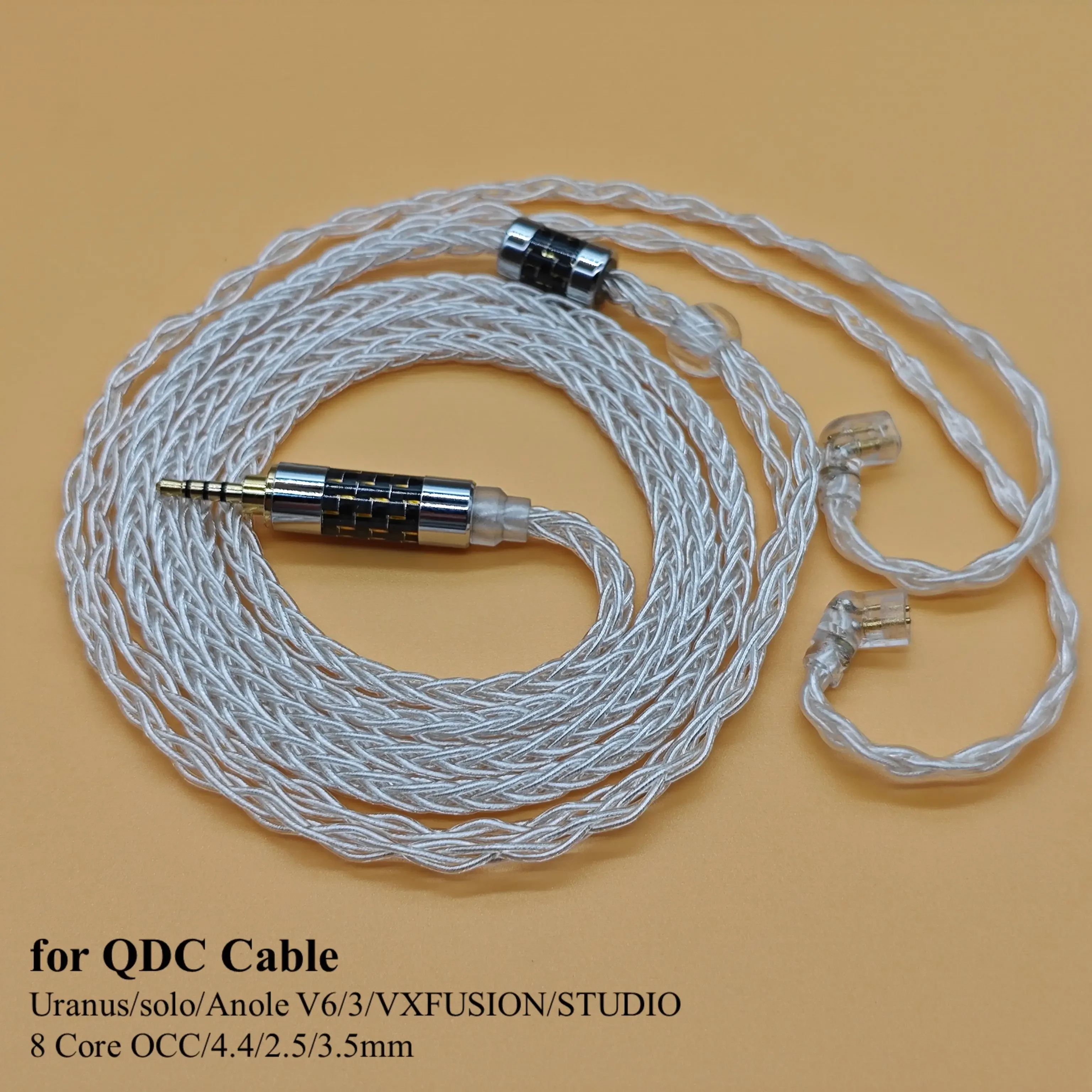 QDC Cable Uranus V3 V14 Anole V6 VX FUSION STUDIO, 8 Core Earphones, Silver Plated Upgrade Cable, OCC, 4.4mm Balance, 2.5 MIC