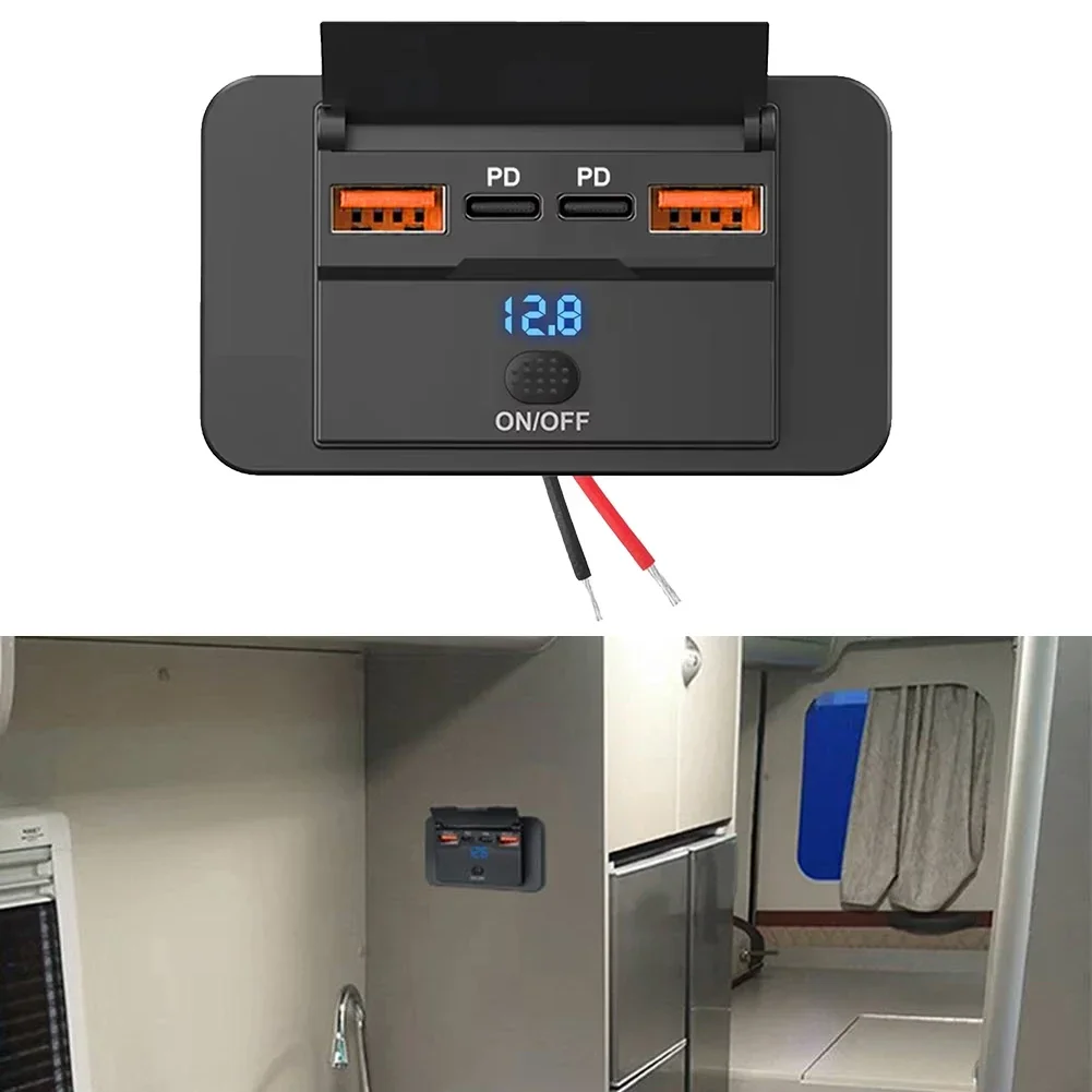 

Sustainable Dust Proof Design Reliable 12V RV USB Outlet Featuring Quad Port Convenience with Quick Charge Ability