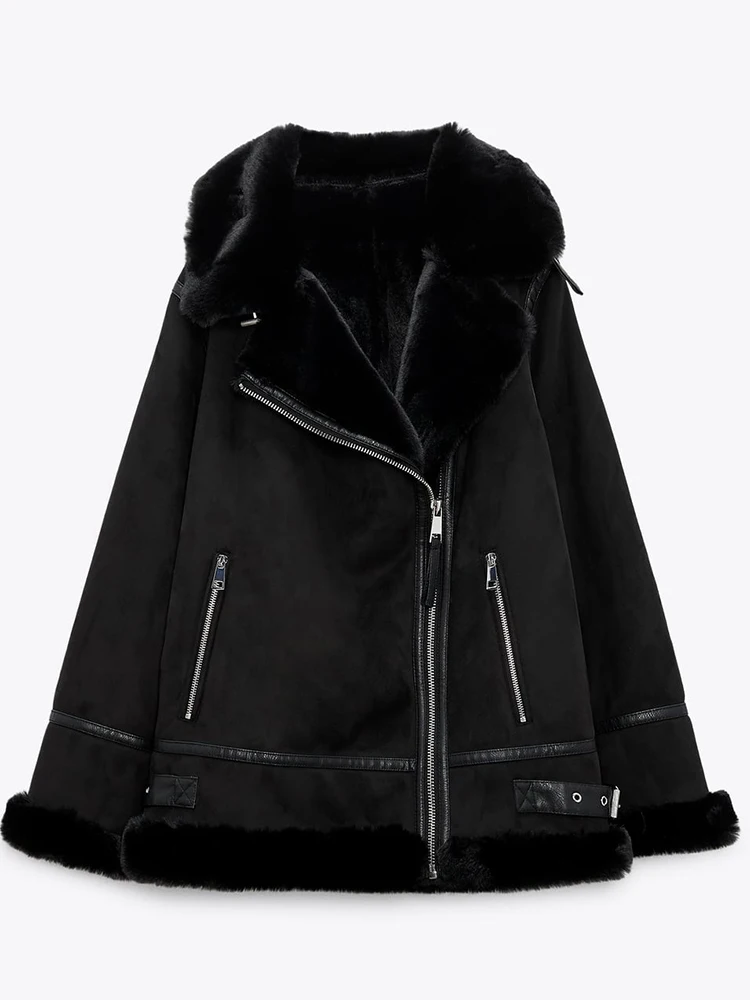 Female Shearling Bomber Sheepskin Leather Jacket Winter Fur Coat Women Thick Faux Leather Sheepskin Coat Winter Coat Women