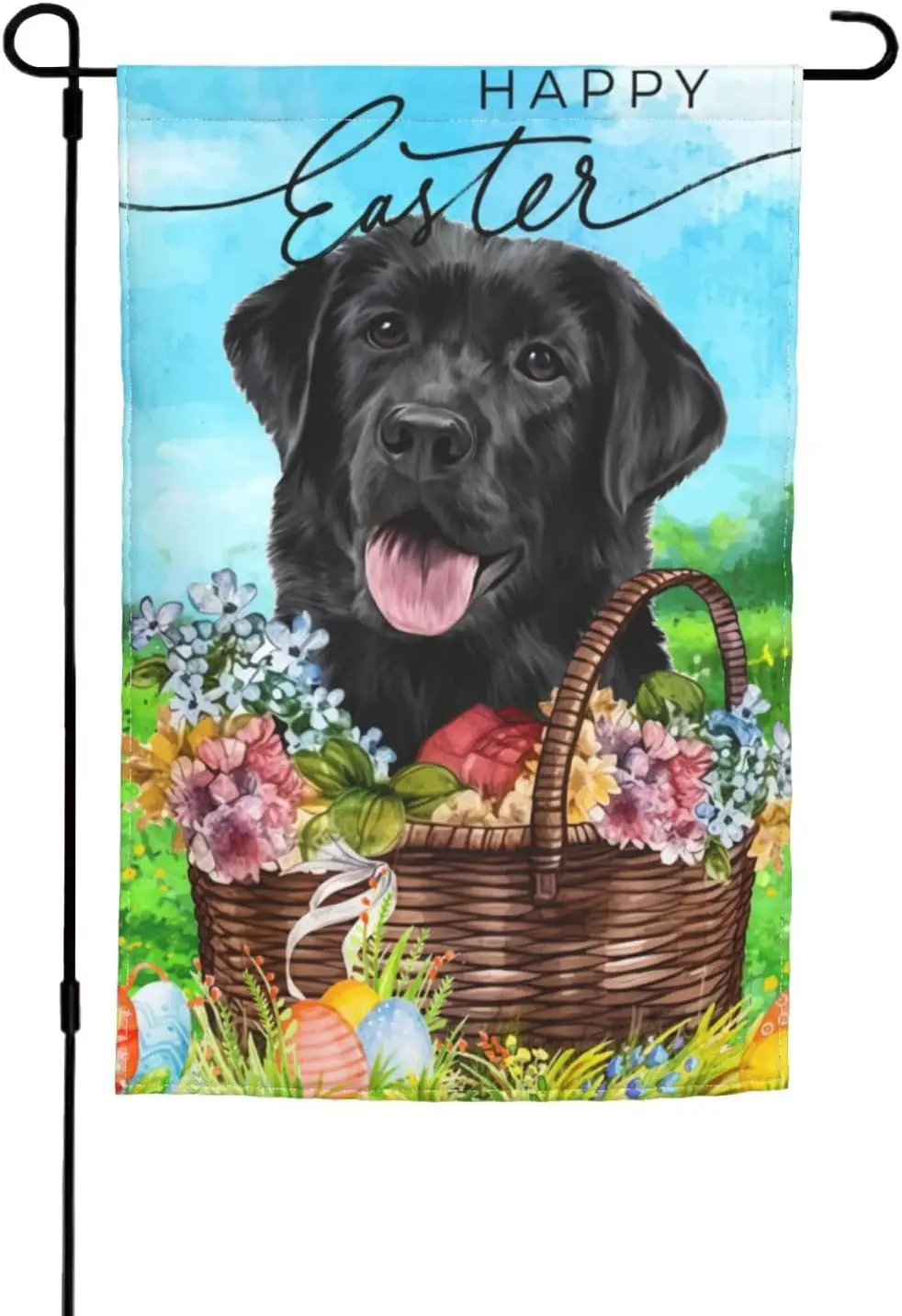 Happy Easter Labrador Dog Lab Black Flower Egg Garden Flag Welcome Party Outdoor Outside Decorations Picks Home House Garden EEZ