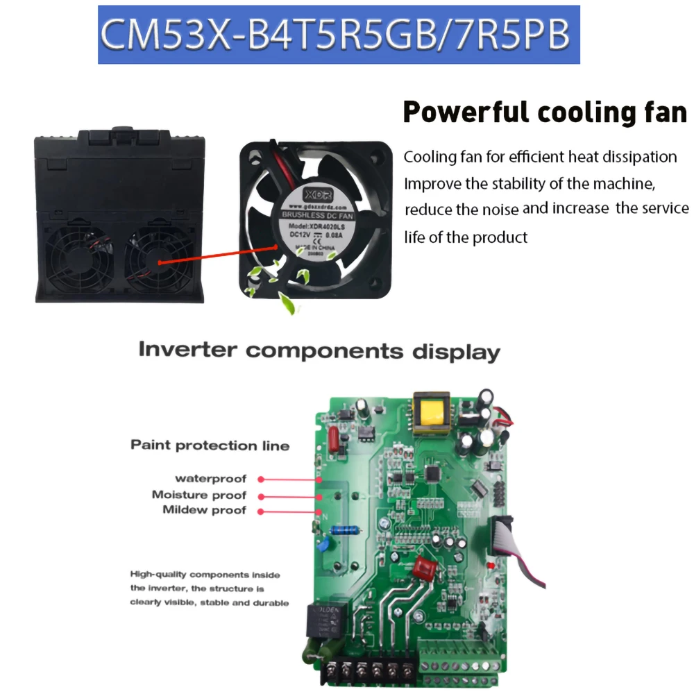 5.5/7.5KW Vineau Inverter 380V 3-Phase Input CNC Spindle Motor Speed Contrmatérielle CM530H-B4T5R5GB/7R5GB Parfait pour les amateurs de bricolage