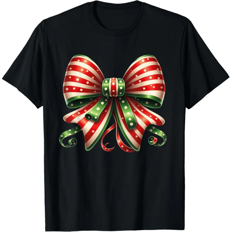 Christmas Bow Tree Cake Pattern Atmosphere Loose Women's Large T-shirt