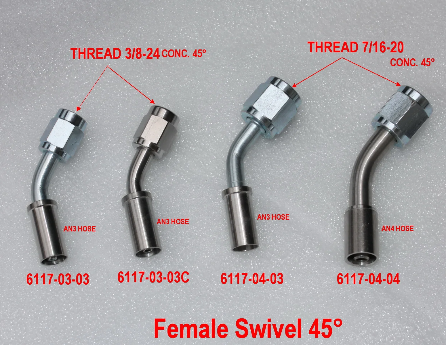 

3/8-24, 7/16-20 Female Swivel Brake Fittings 45 degree bending for Braided Hose An3, An4