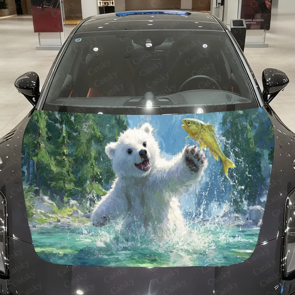 

Cute Water - Playing Bear Print car hood stickers, waterproof self-adhesive, scratch resistant, easy to stick, durable car PVC s