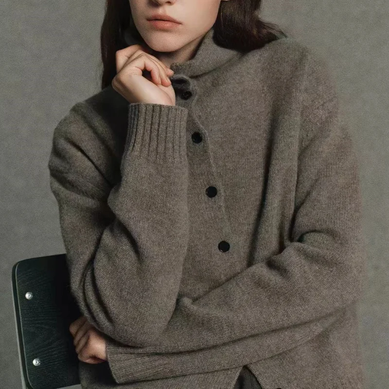 French European goods turtleneck 100% wool knitted cardigan feminine autumn and winter loose thickened sweater bottom top coat