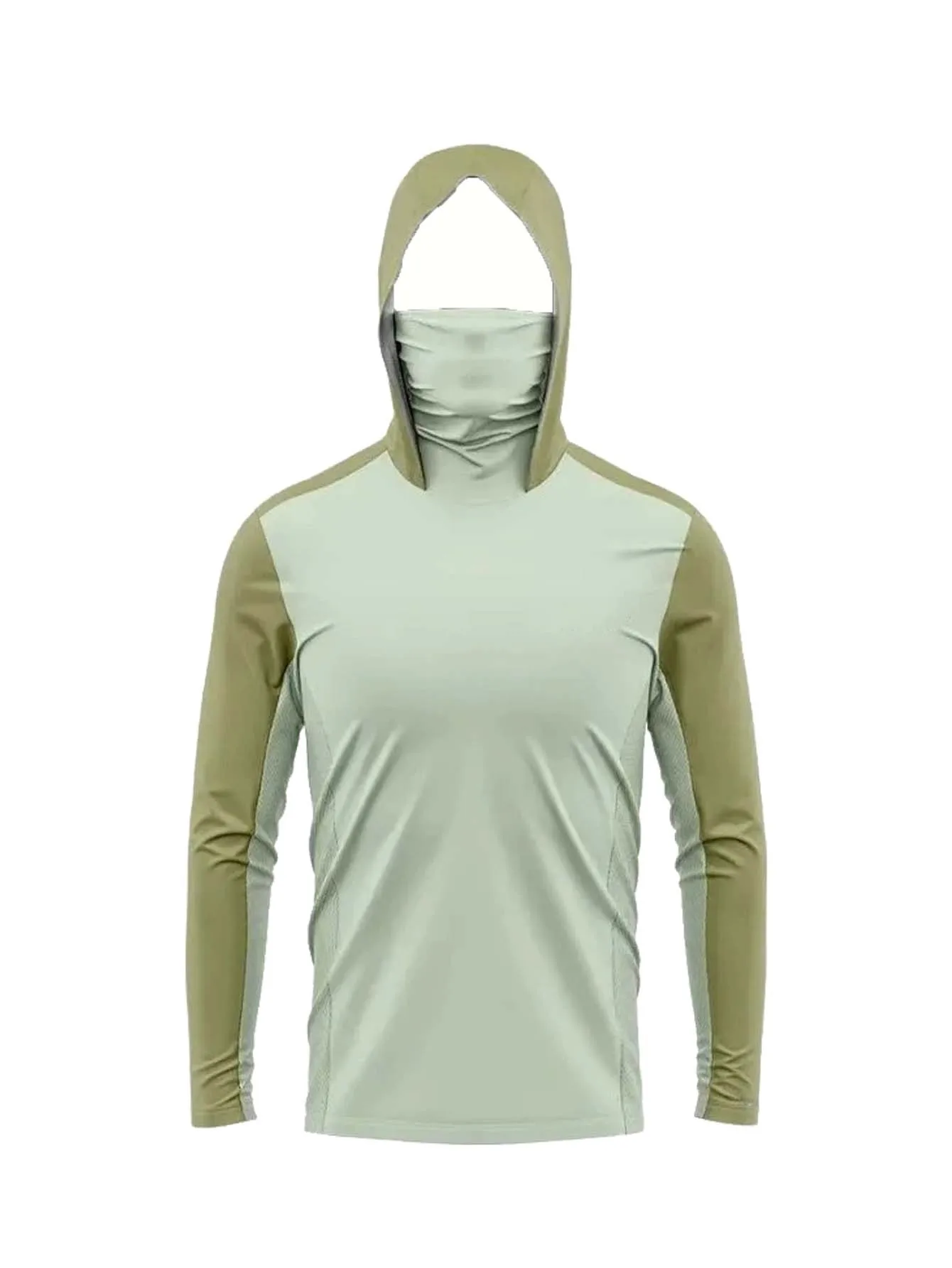 Outdoor Fisherman Hooded Long Sleeve T-shirt, Gradient Neon Camouflage Anti-UV Shirt with Integrated Neck Gaiter view 4