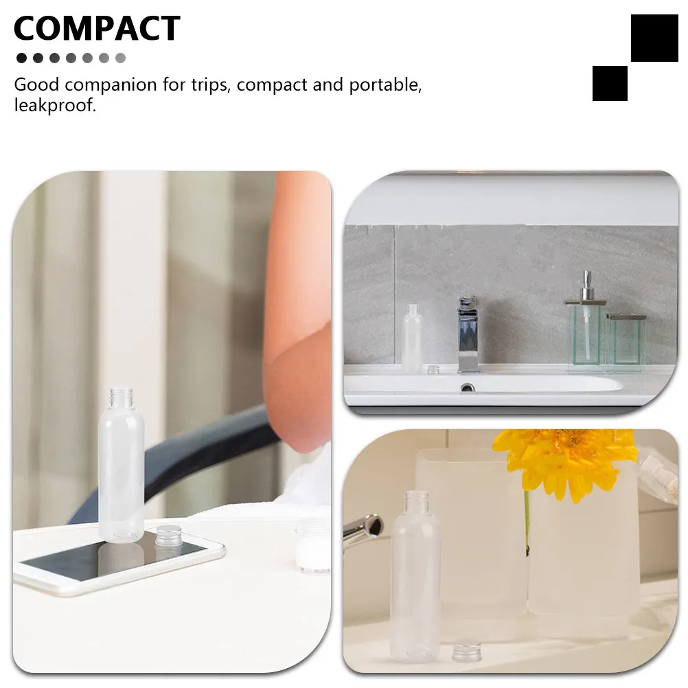 

10 шт. герметичных пластиковых бутылок с алюминиевыми крышками, портативные дорожные косметические бутылки, прозрачные пустые контейнеры для образцов жидкостей