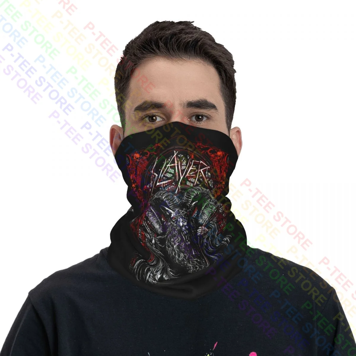 Slayer baphomet tour europeu 2018 pescoço gaiter bandana lenço máscara facial macio dustproof pescoço mais quente