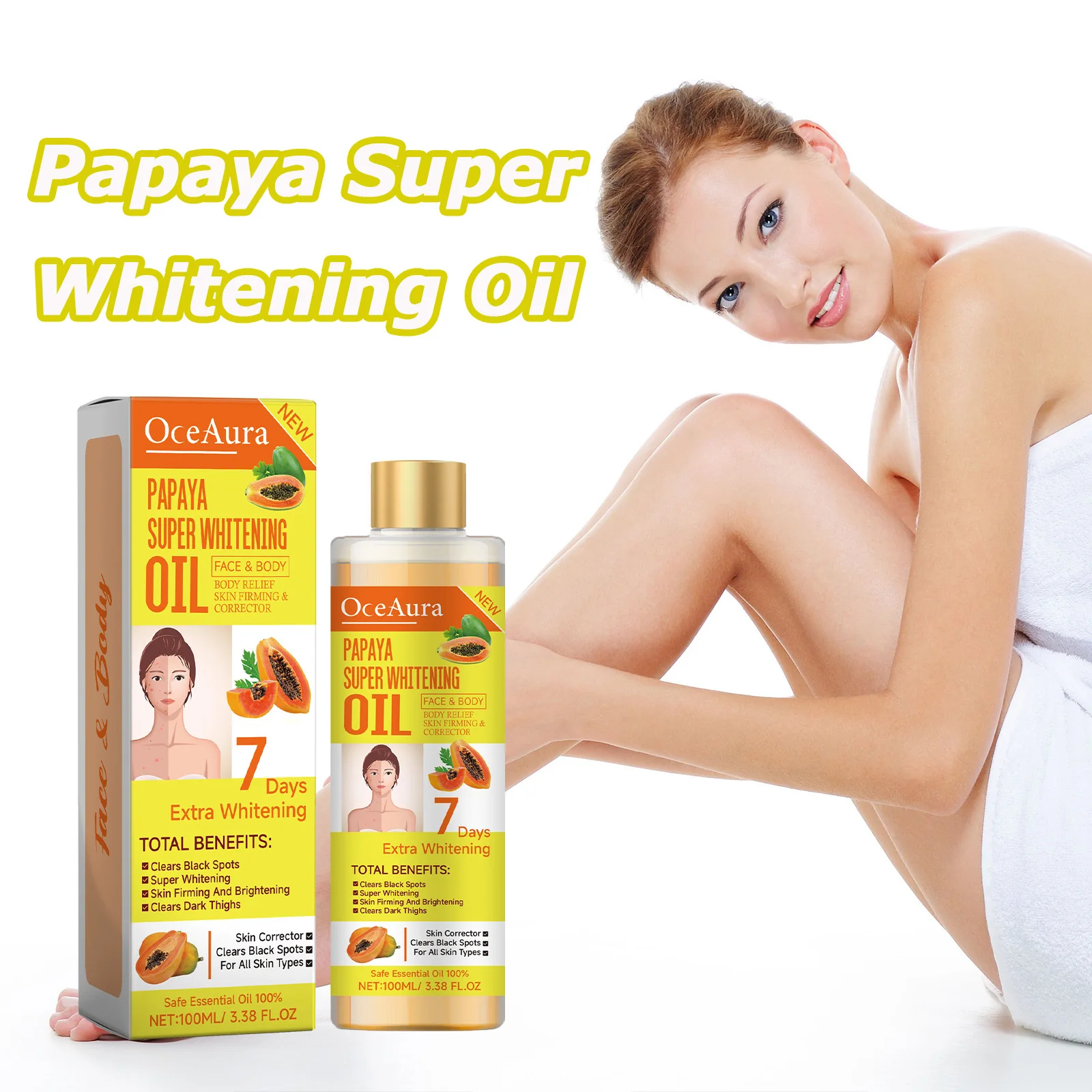 Papaya Whitening Body Oil Nourishing Brightening Skin Care Relaxing Muscle Smoothing Moisturizing Body Massage Skin Papaya Oil