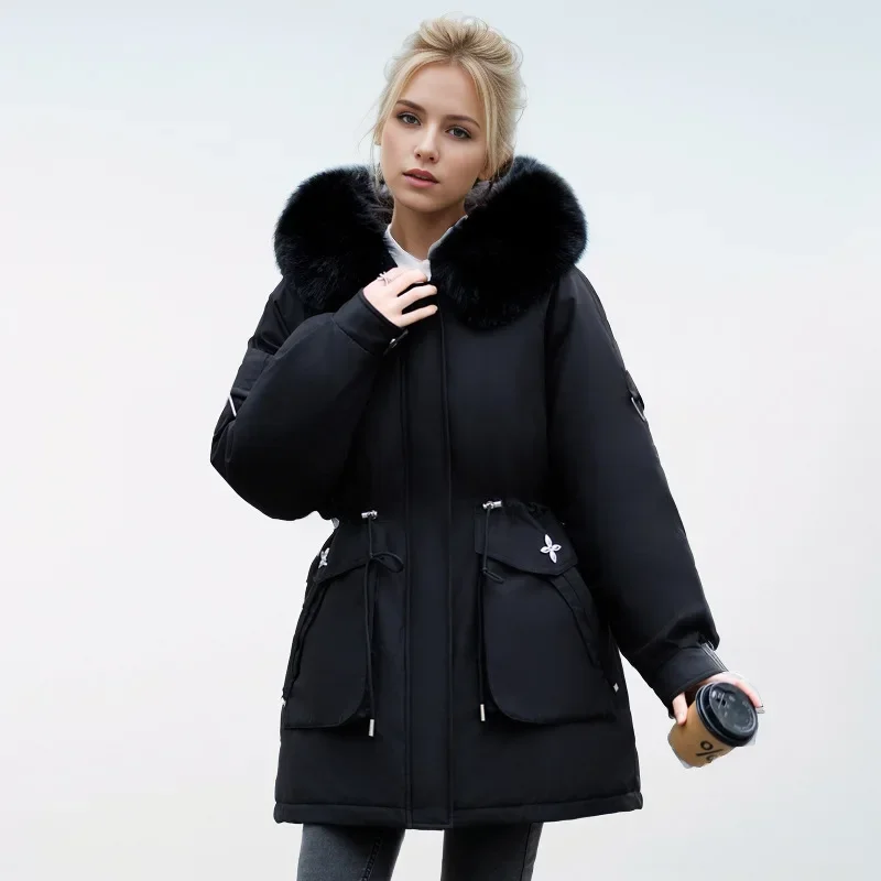 Winter Female Parkas 2024 New Detachable Inner Cotton Jacket Women\'s Thicken Fur Collar Hooded Coat Warm Snow Wear Long Parkas