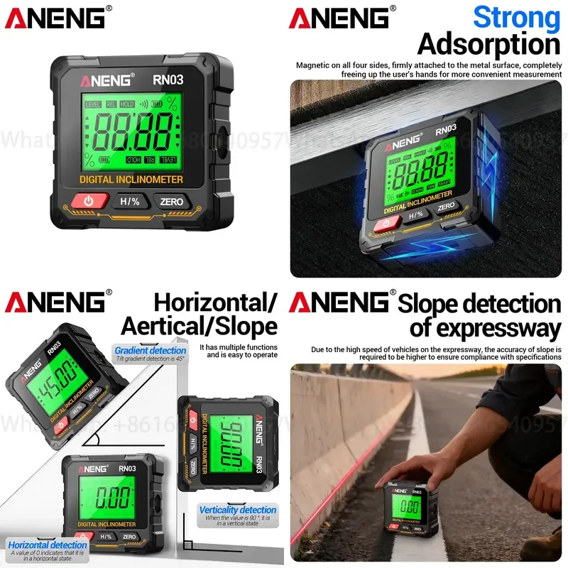 RN03 USB-C Charged Digital Inclinometer Angle Gauge Finder Meter Level Box Protractor 0.3 Accuracy