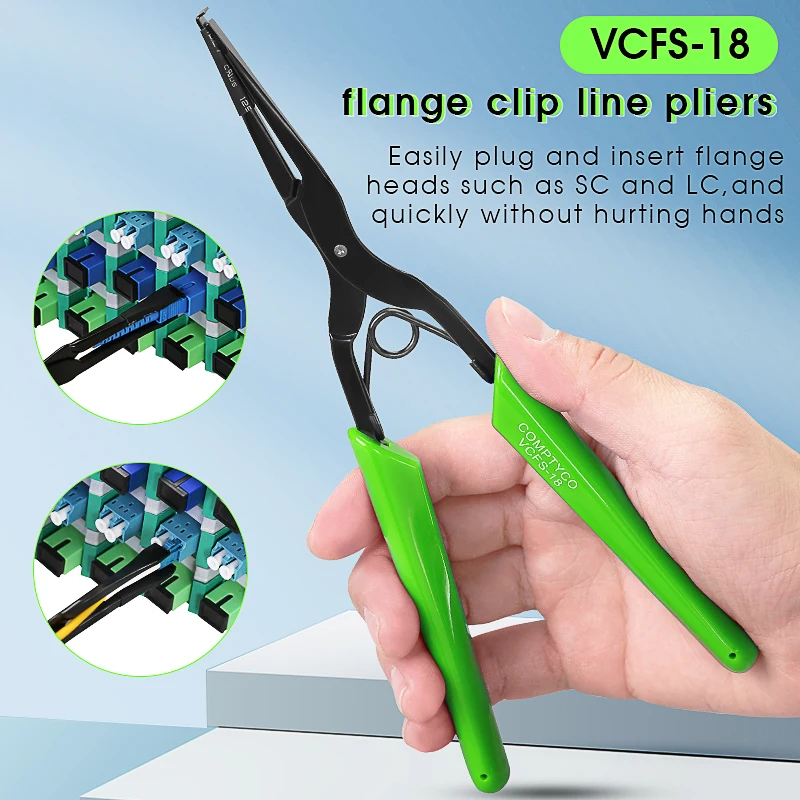 

Инструменты для оптоволоконных работ COMPTYCO VCFS-18: клещи для оптических фланцевых зажимов, инструмент для вытягивания коннекторов SC/LC