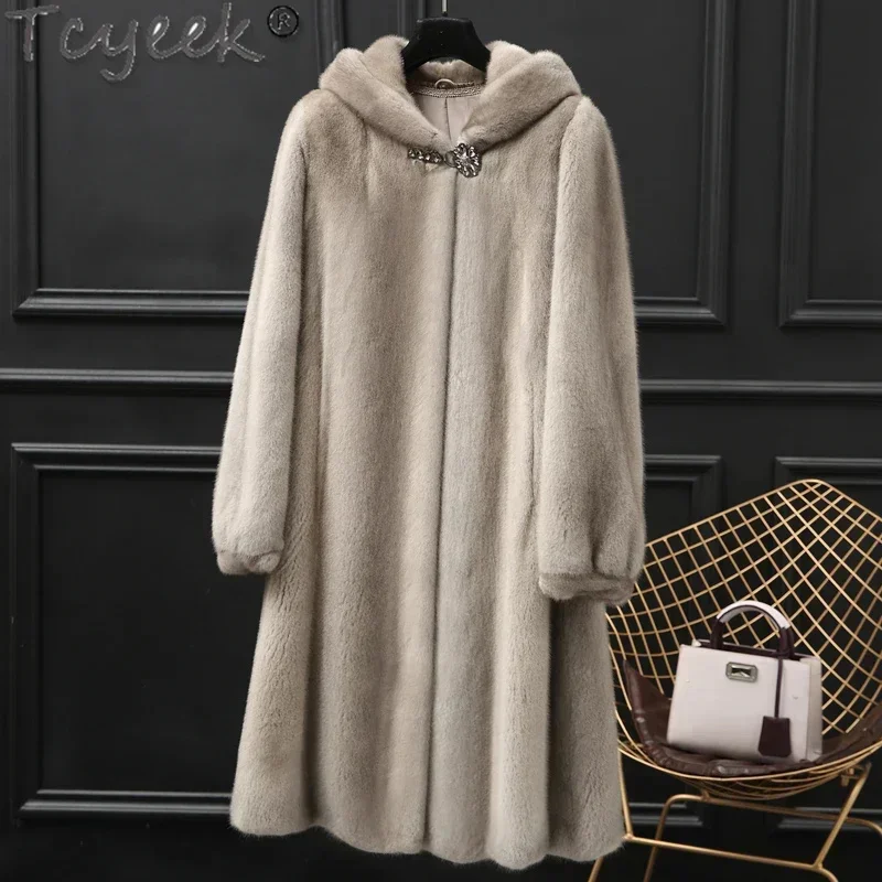 

Luxury Tcyeek Natural Mink Fur Coat Women Fashion Real Jacket Ladies Whole 2024 Mid-length Winter Women's Jackets