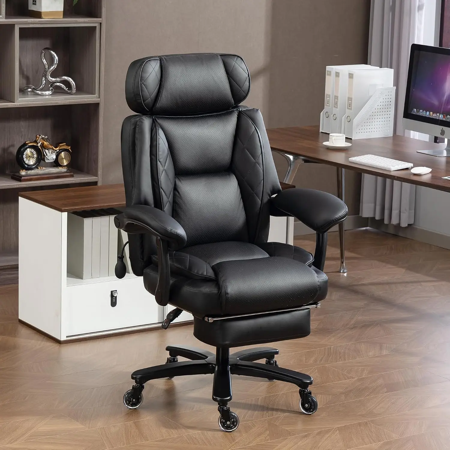 750 LBS Big and Tall Executive Home Office Chair w/Footrest, Black | PU leather, Built for Heavy People, Lumbar, Customized