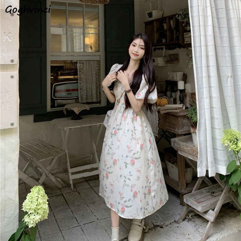 

Женское платье с коротким рукавом и цветочным принтом, очаровательное летнее модное платье для женщин, сказочное эстетическое платье, новинка 2024