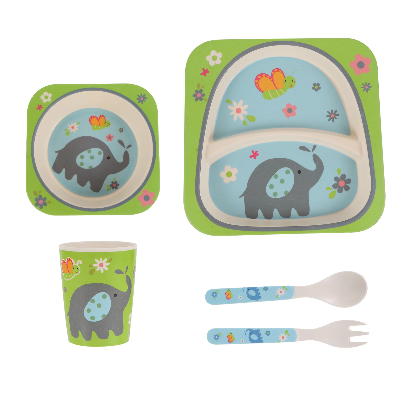

5pcs Kids Dining Set Children Toddler Dinnerware Spoons Forks Utensils Tableware Bamboo Fiber Baby Dishes Feeding Gifts