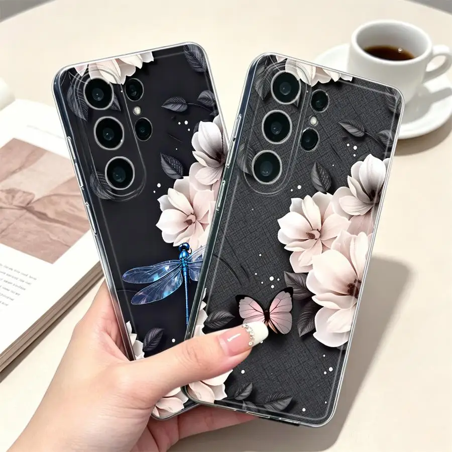 Phone Cover Case for Samsung Galaxy S26 S23 Ultra S24 S21 Note 20 Ultra 10 S22 FE S20 Plus S25 Edge Dragonfly Flower
